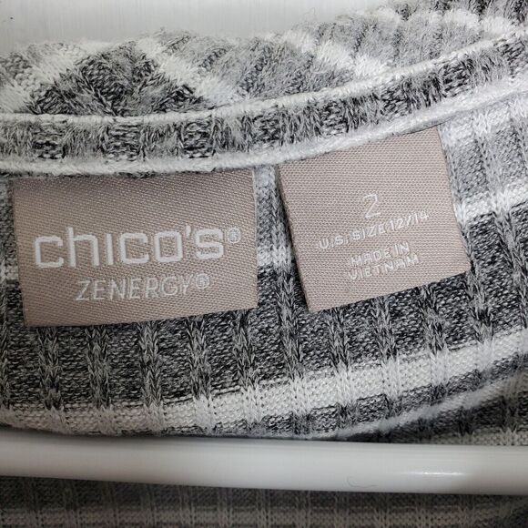 Chicos Sweater Womens L 2 Cowl Neck Ribbed Striped Gray Neutral Zenergy - Picture 5 of 9